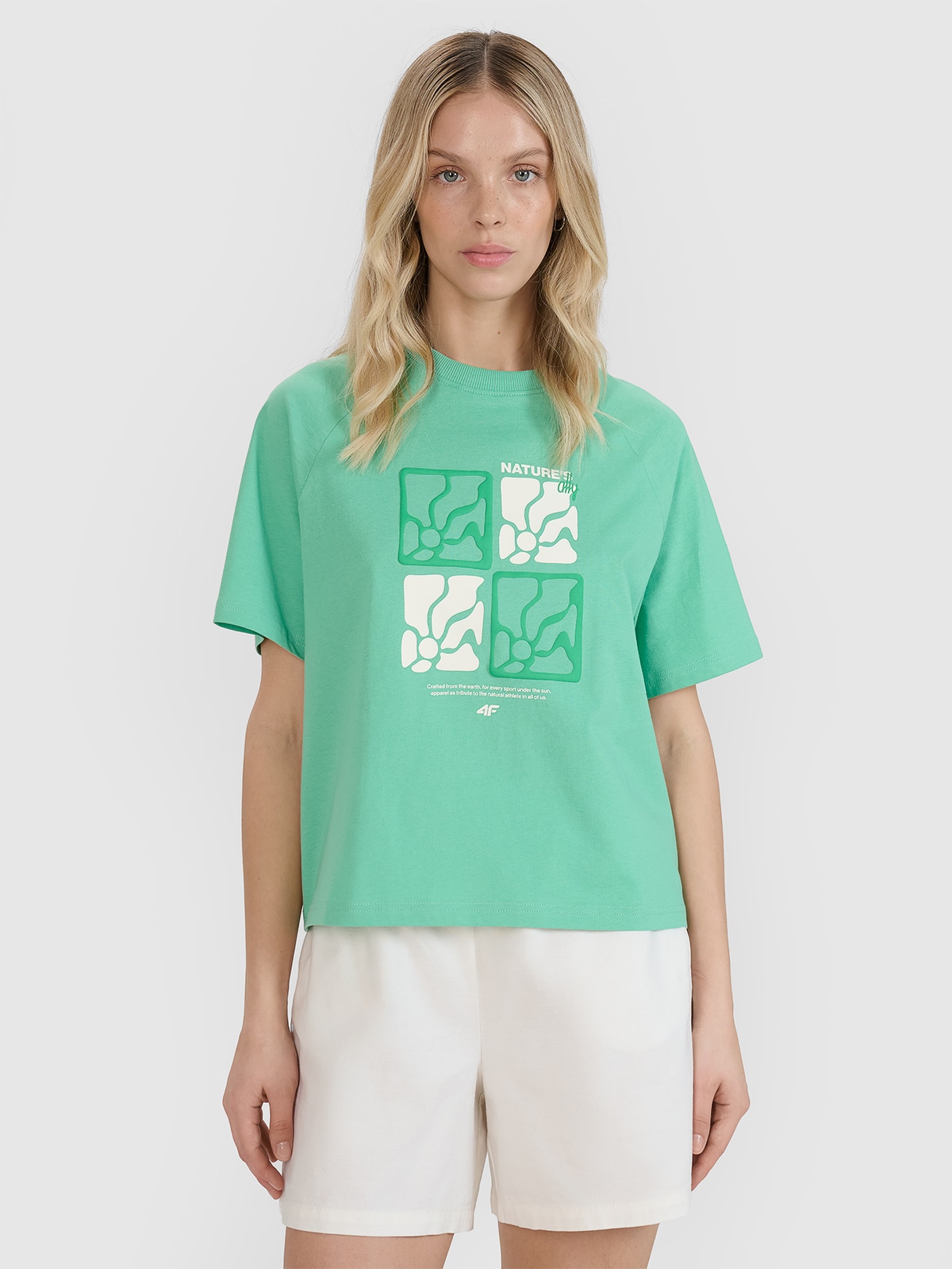 Moteriški T-shirt oversize marškinėliai su spauda - žali