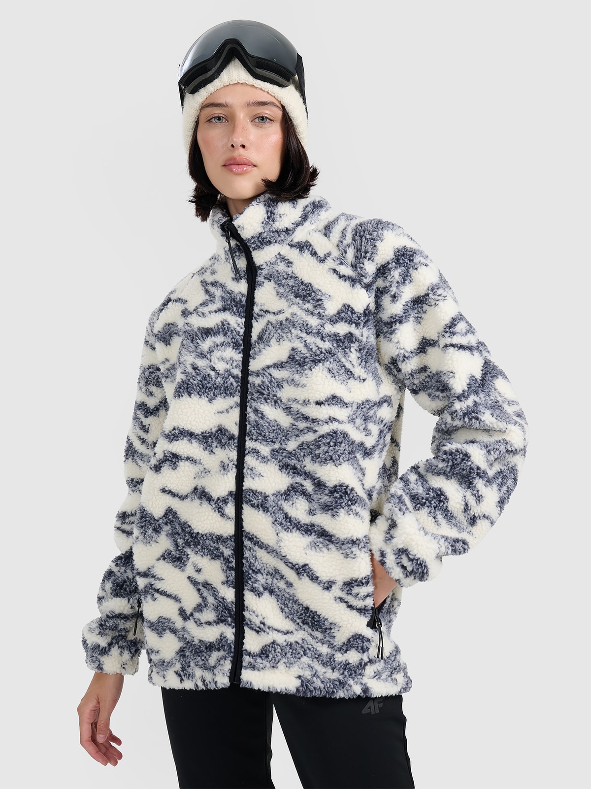 Flisas sherpa oversize su apykakle unisex - smėlio spalvos