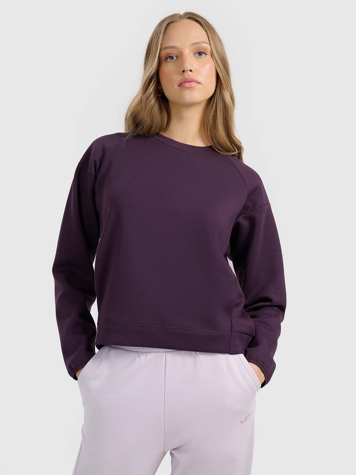 Moteriškas sportinis neatsegamas džemperis be gobtuvo - violetinis
