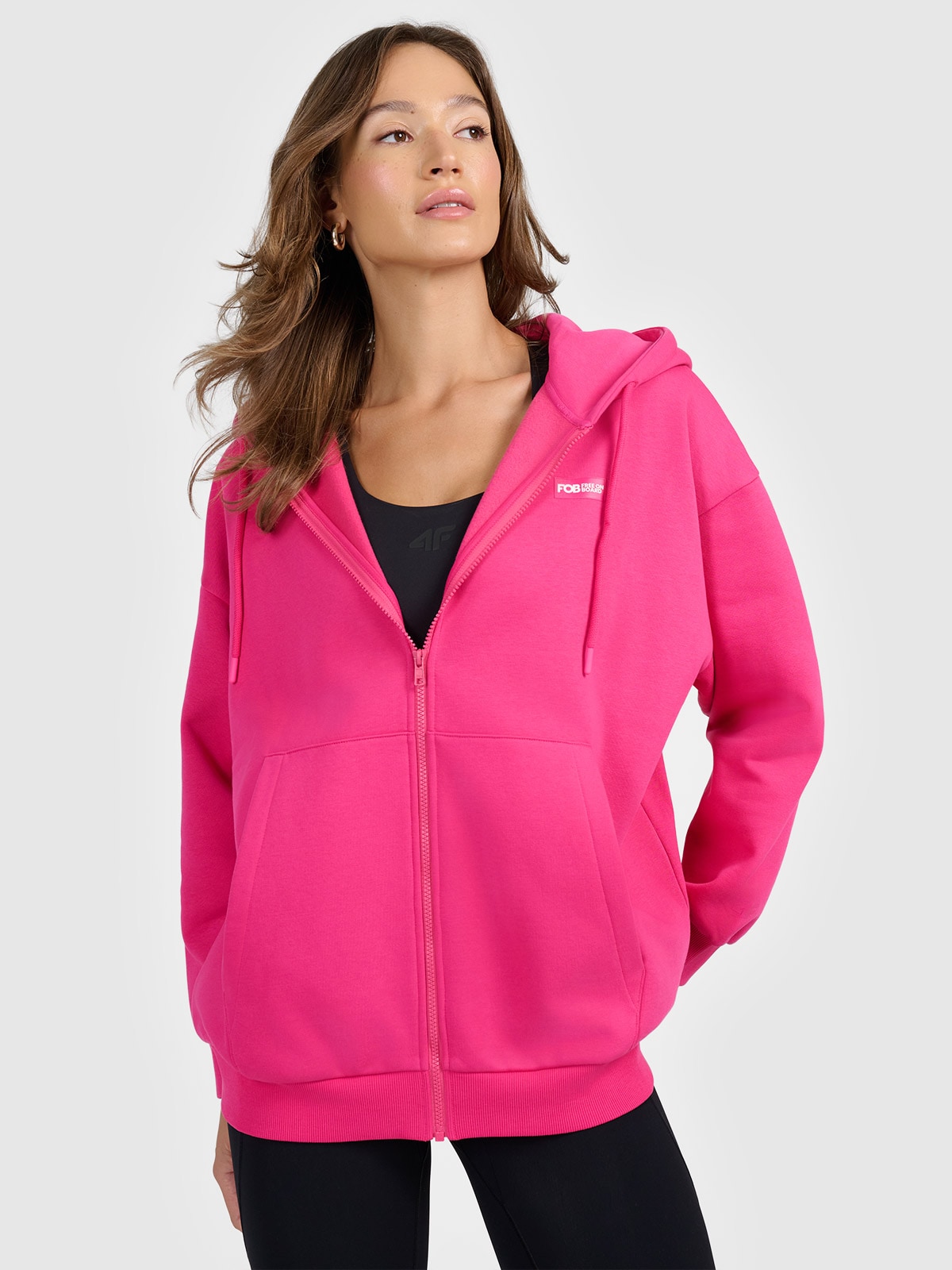 Moteriškas sportinis atsegamas džemperis su gobtuvu - rožinis