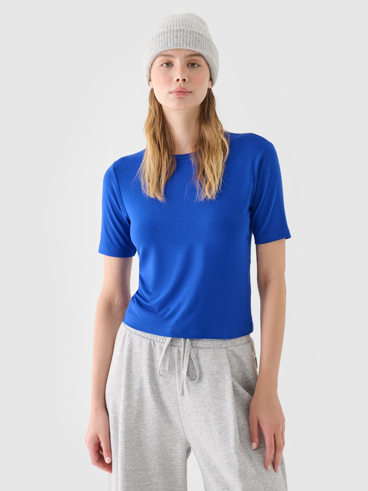 Moteriški T-shirt slim lygūs marškinėliai - mėlyni