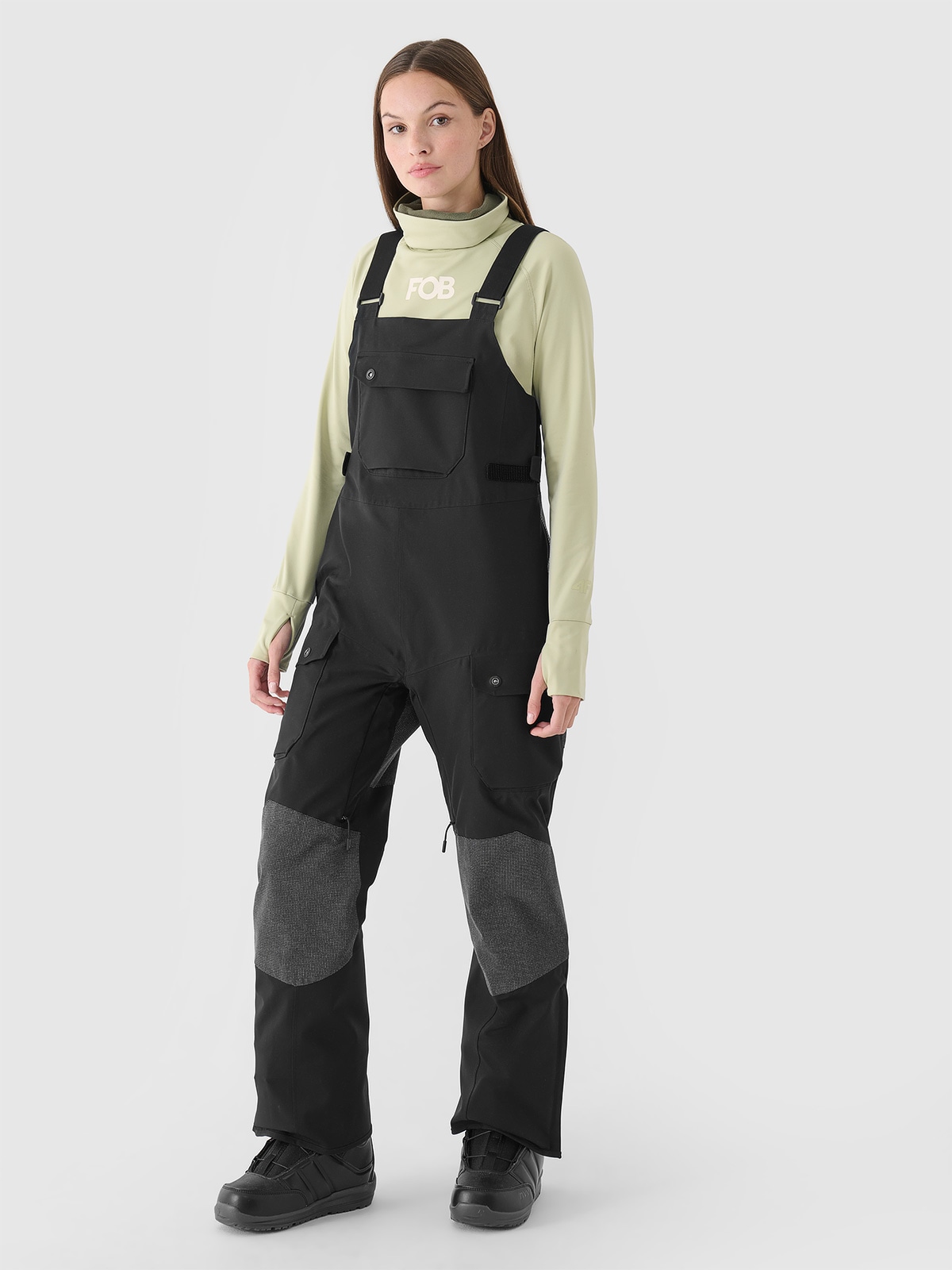 Moteriškos snieglenčių kelnės su petnešomis 10000 membrana - juodos