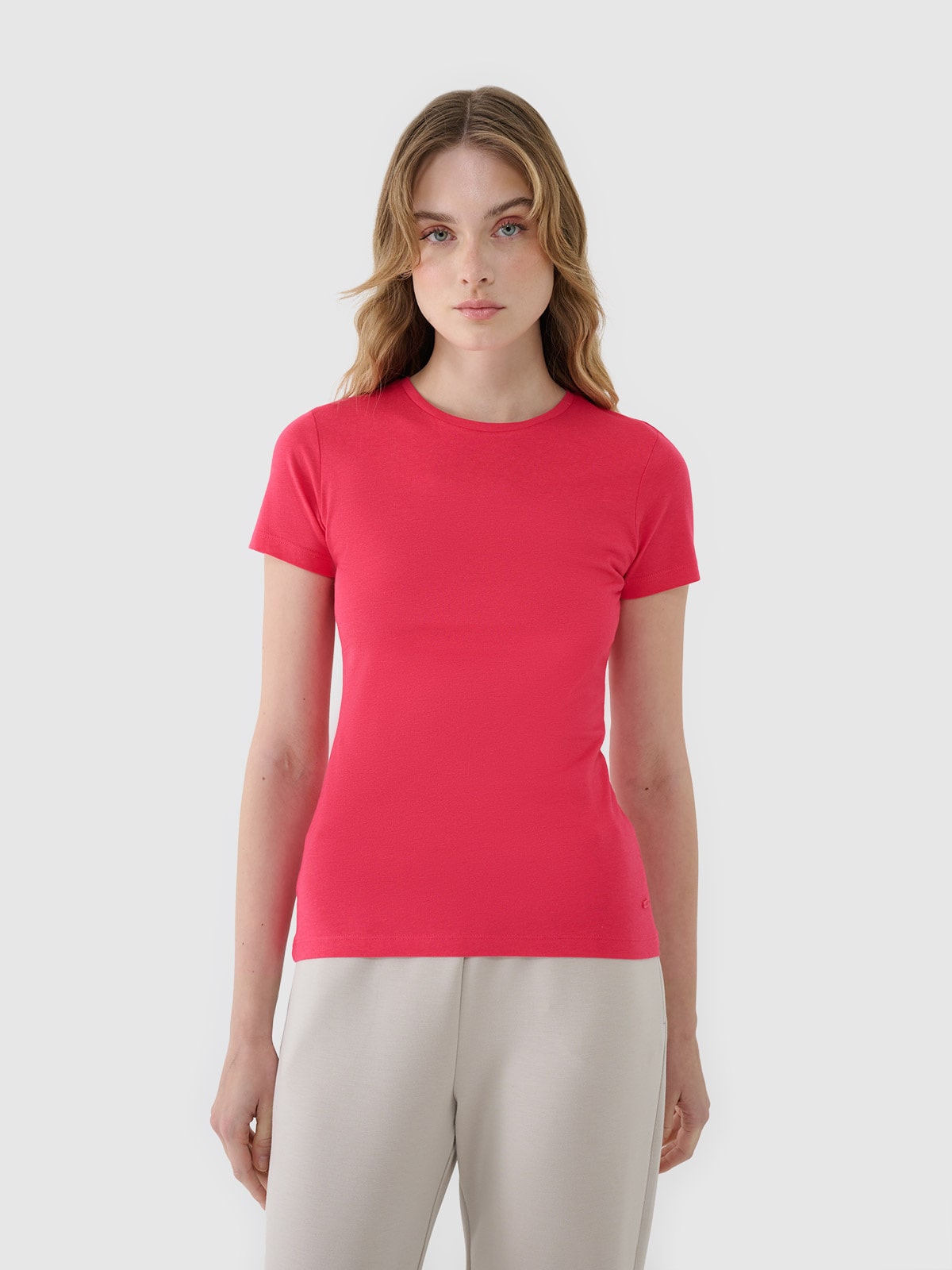 Moteriški T-shirt slim marškinėliai su modaliu - rožiniai