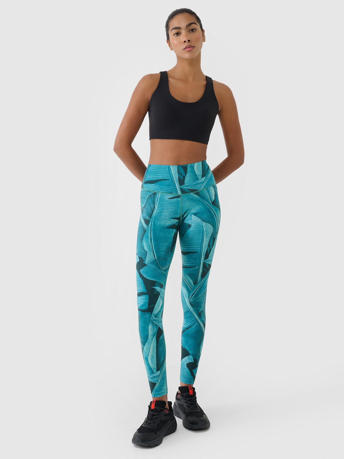 Moteriškos treniruočių tamprės su aukštu liemeniu - turkio spalvos