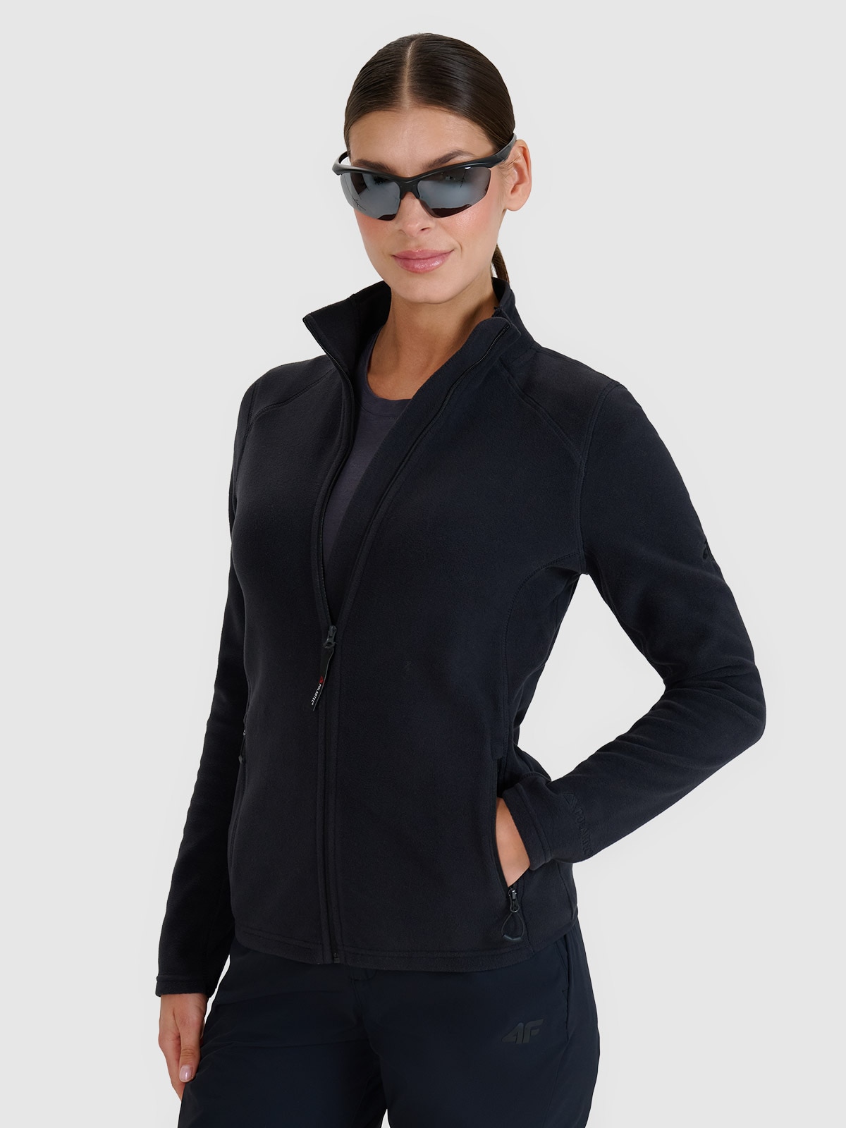 Moteriškas žygio flisas su apykakle -  juodas