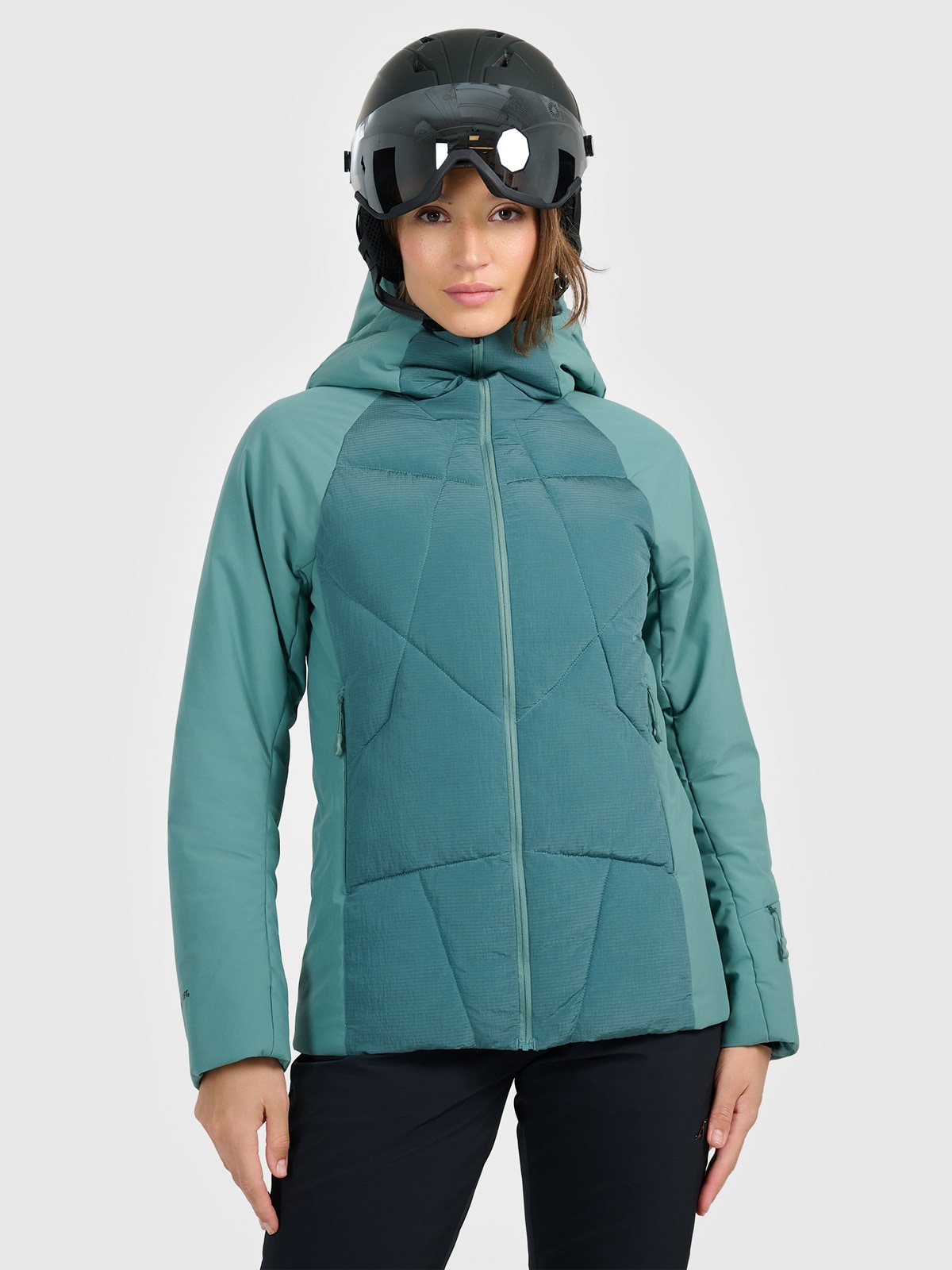 Moteriška slidinėjimo striukė su Primaloft Silver kamšalu - alyvuogių spalvos