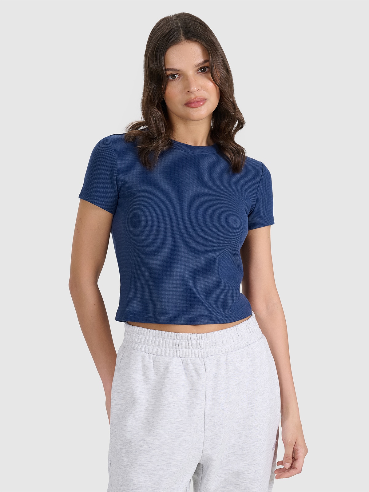 Moteriški T-shirt marškinėliai iš vaflinio audinio - violetiniai