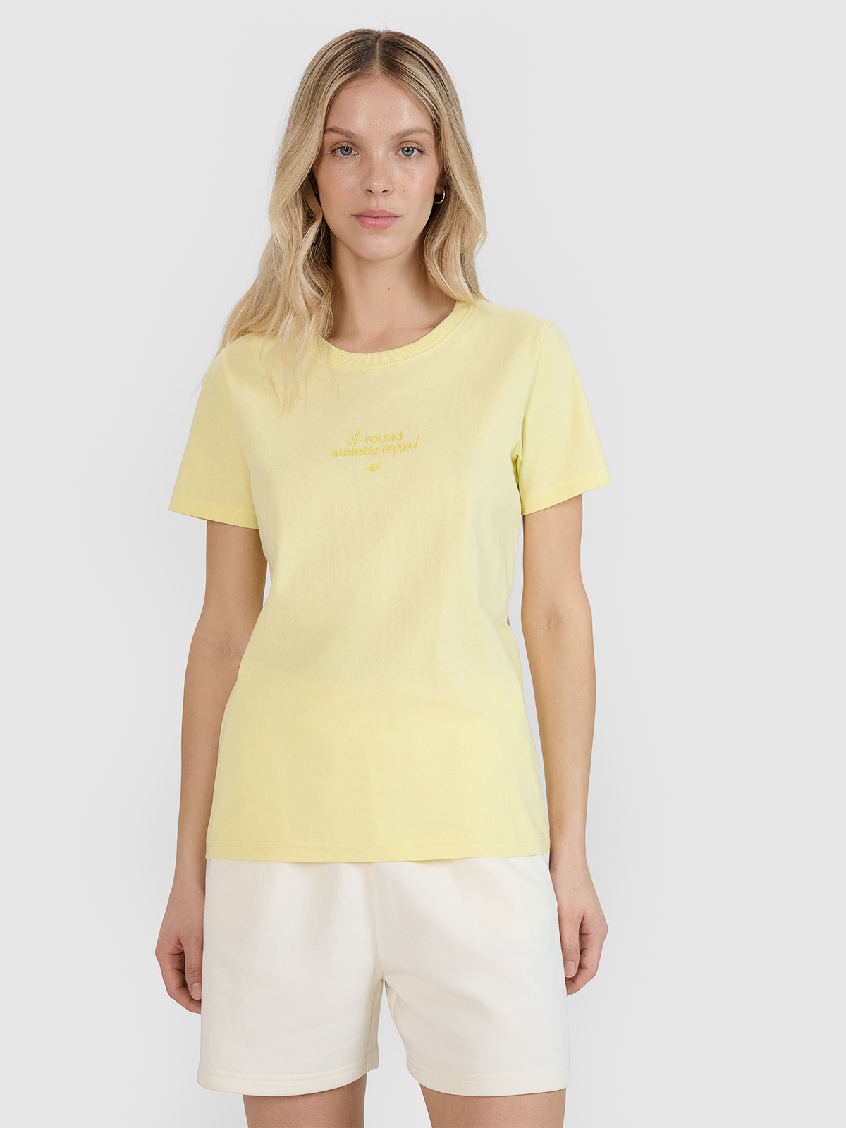 Moteriški T-shirt regular marškinėliai su spauda - geltoni