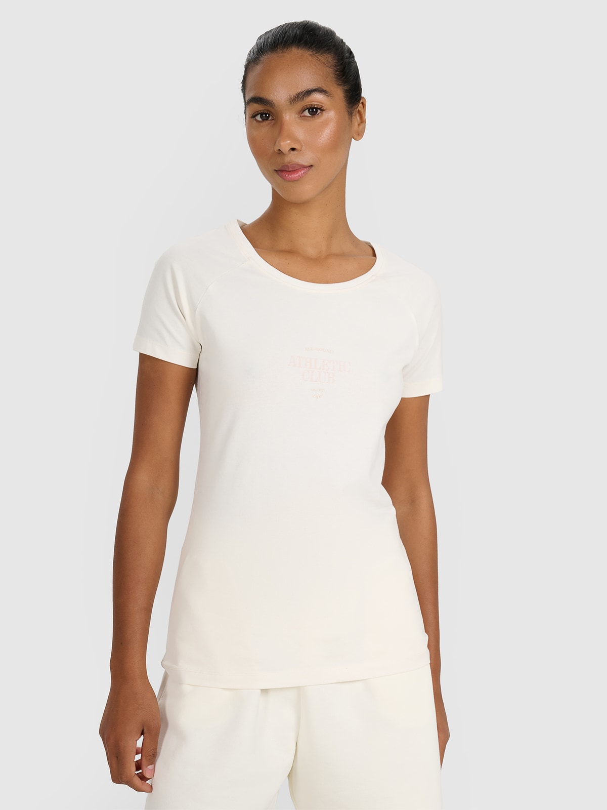 Moteriški T-shirt slim marškinėliai su spauda - balti