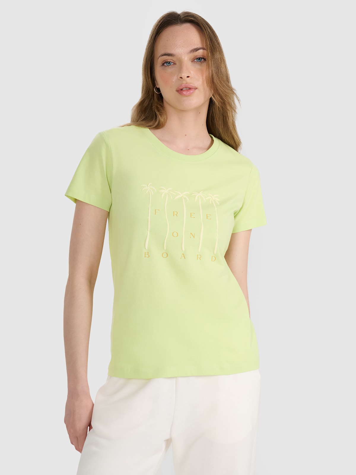 Moteriški T-shirt regular marškinėliai su spauda - geltoni