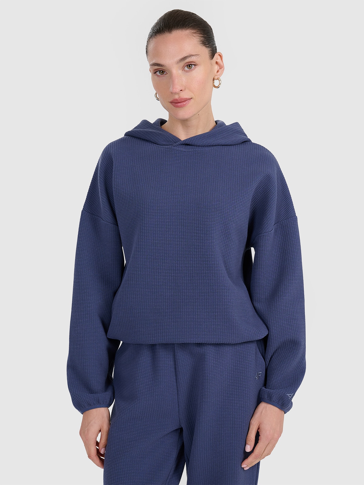 Moteriškas sportinis vaflinio audinio džemperis - tamsiai mėlyni