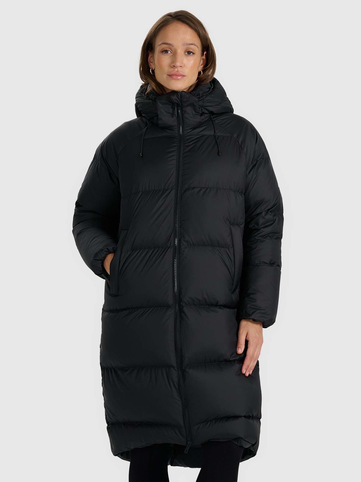 Moteriškas paltas su natūralių pūkų kamšalu - juodas