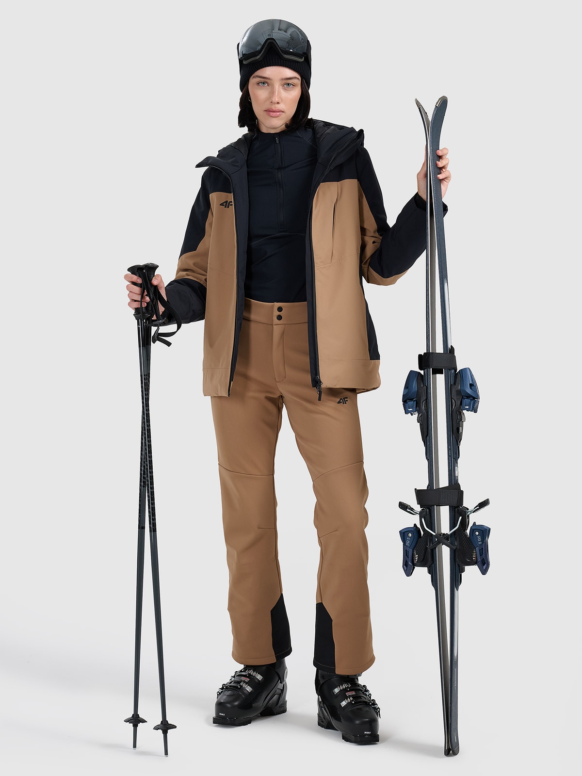 Moteriškos softshell slidinėjimo kelnės 10000 membrana - rudos