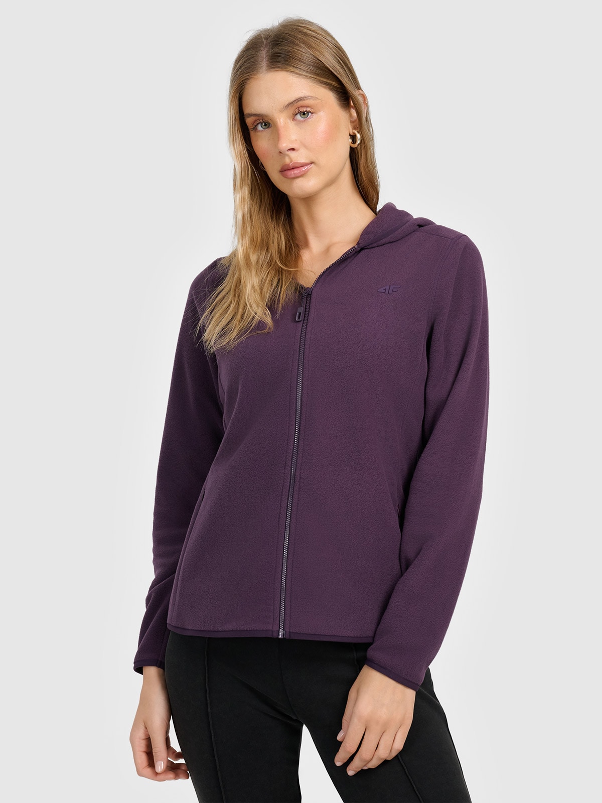 Moteriškas slim flisas su gobtuvu - violetinis