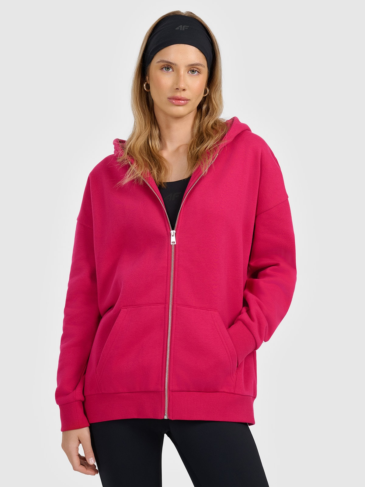 Moteriškas sportinis atsegamas džemperis su gobtuvu - rožinis