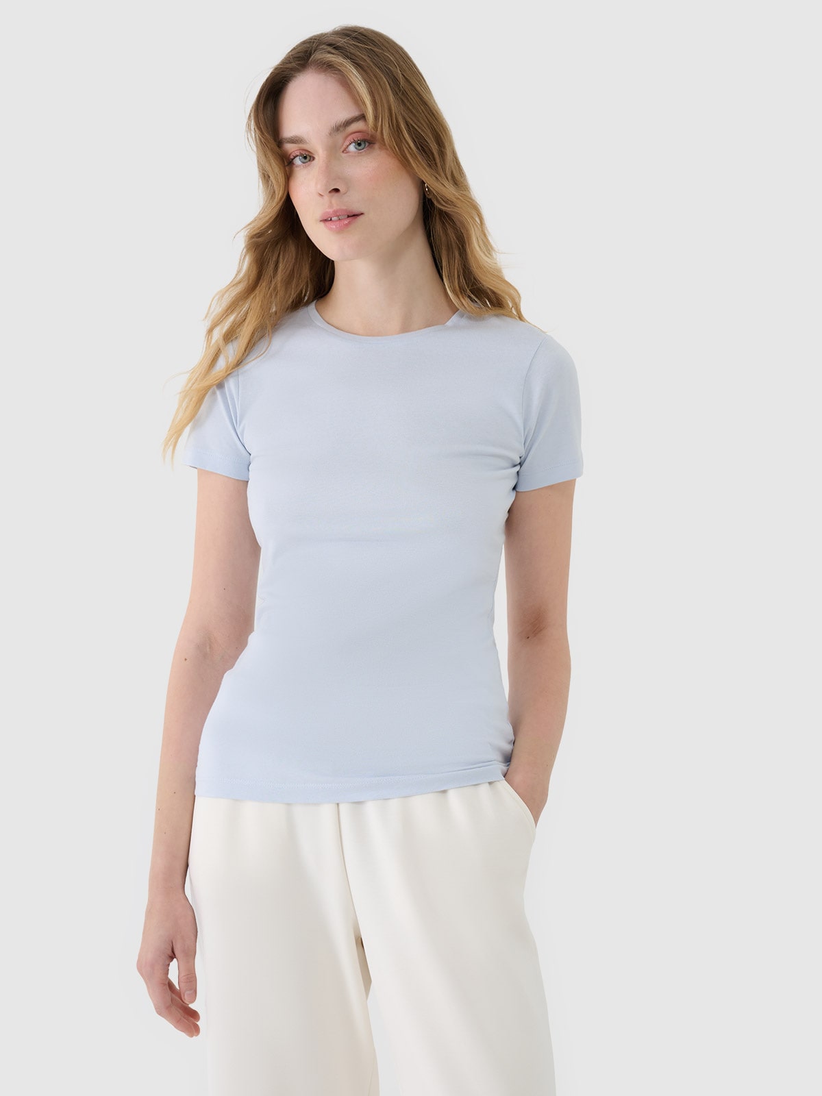 Moteriški T-shirt slim marškinėliai su modaliu - mėlyni