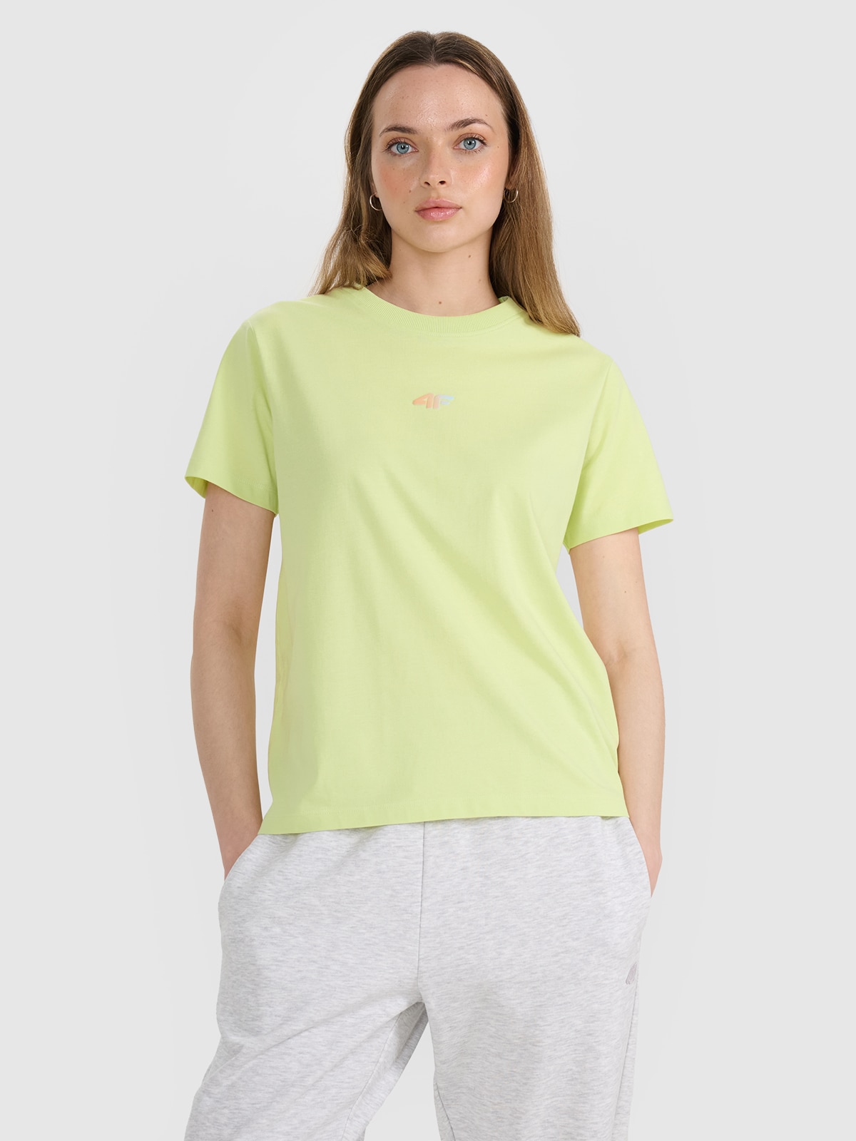 Moteriški T-shirt oversize marškinėliai su spauda - geltoni