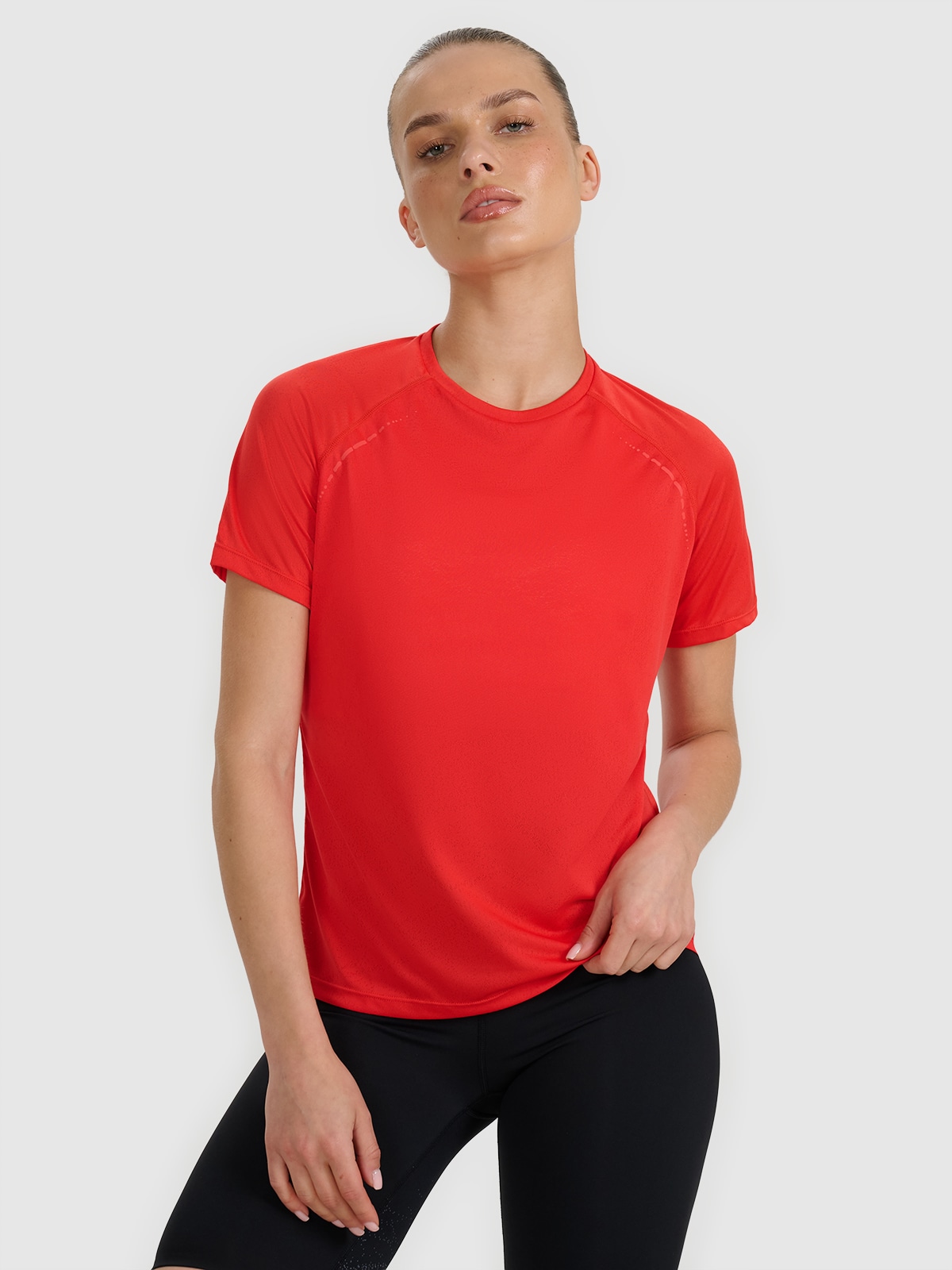 Moteriški regular greitai džiūstantys bėgimo marškinėliai -  raudoni