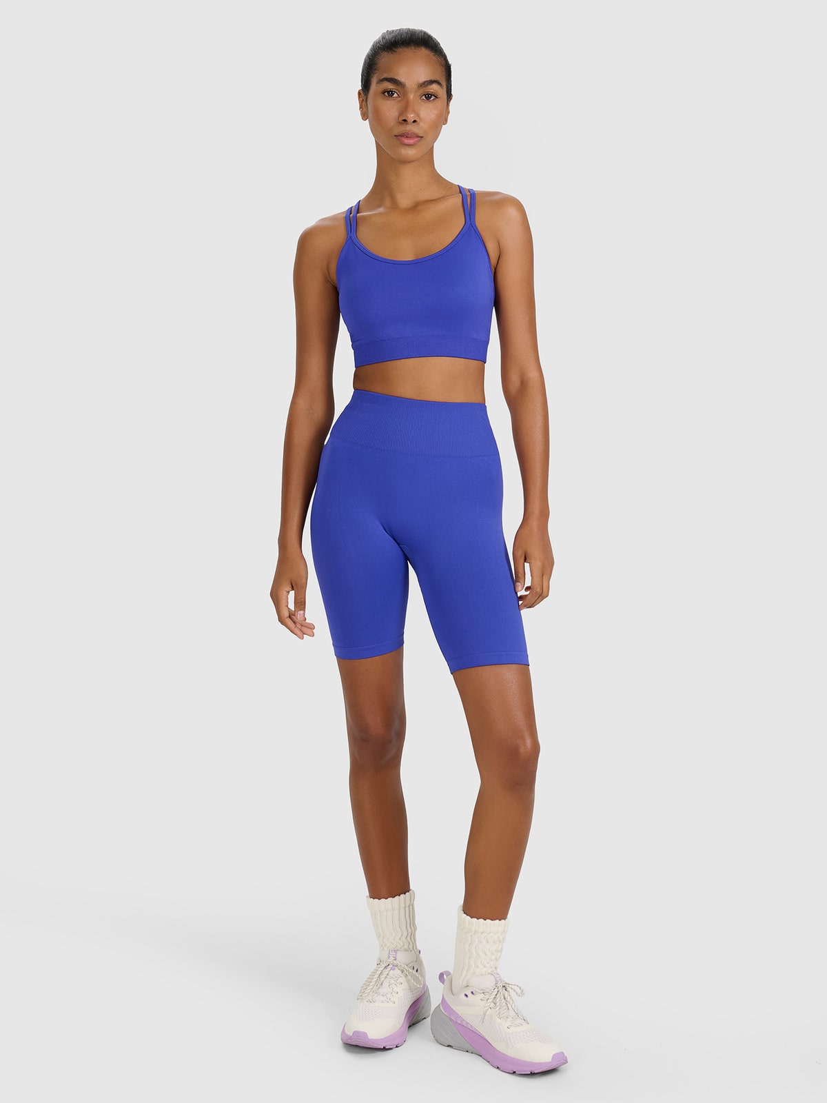 Moteriškos besiūlės dviratininko tipo treniruočių tamprės - mėlynos