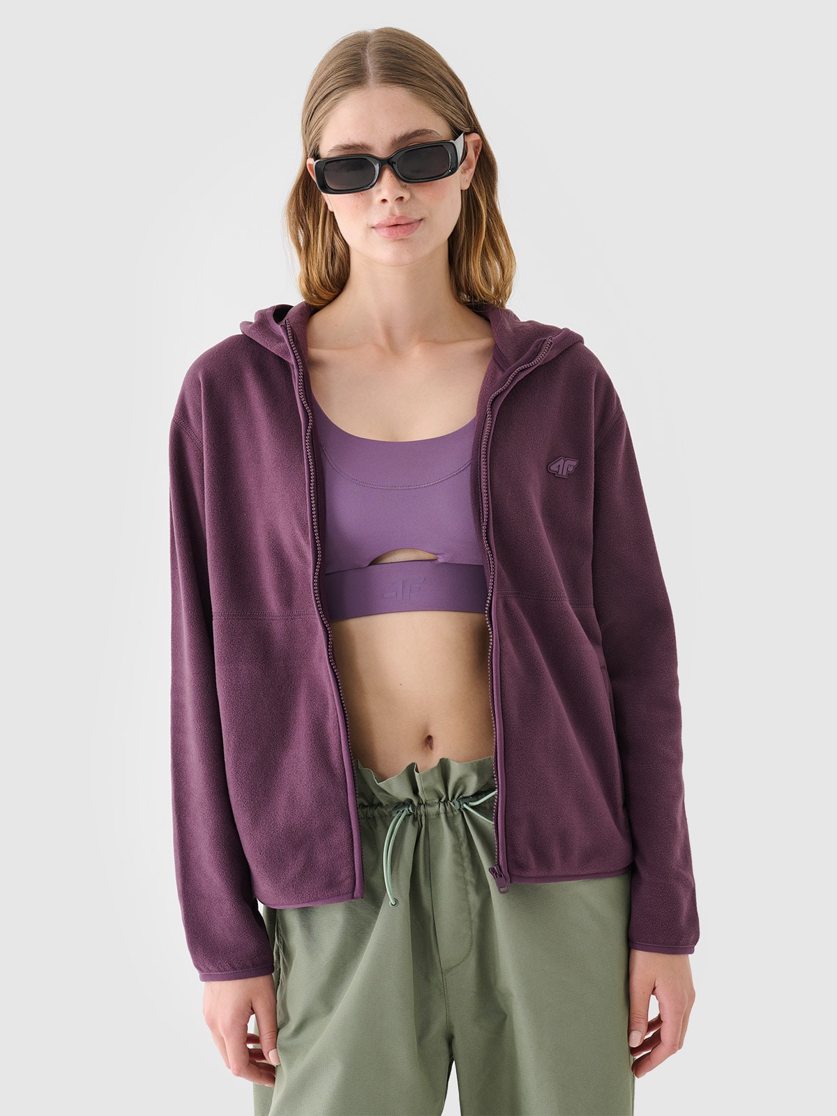 Moteriškas regular flisas su gobtuvu - violetinis