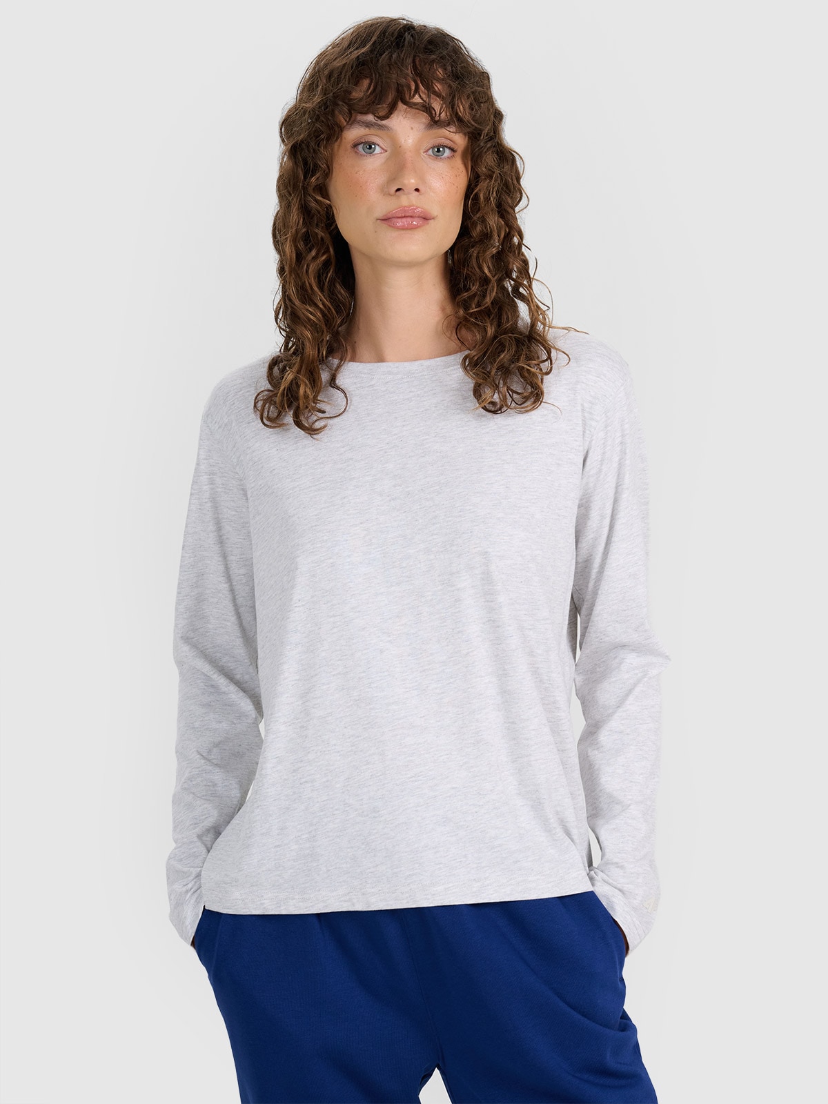 Moteriški Longsleeve oversize lygus marškinėliai - pilki