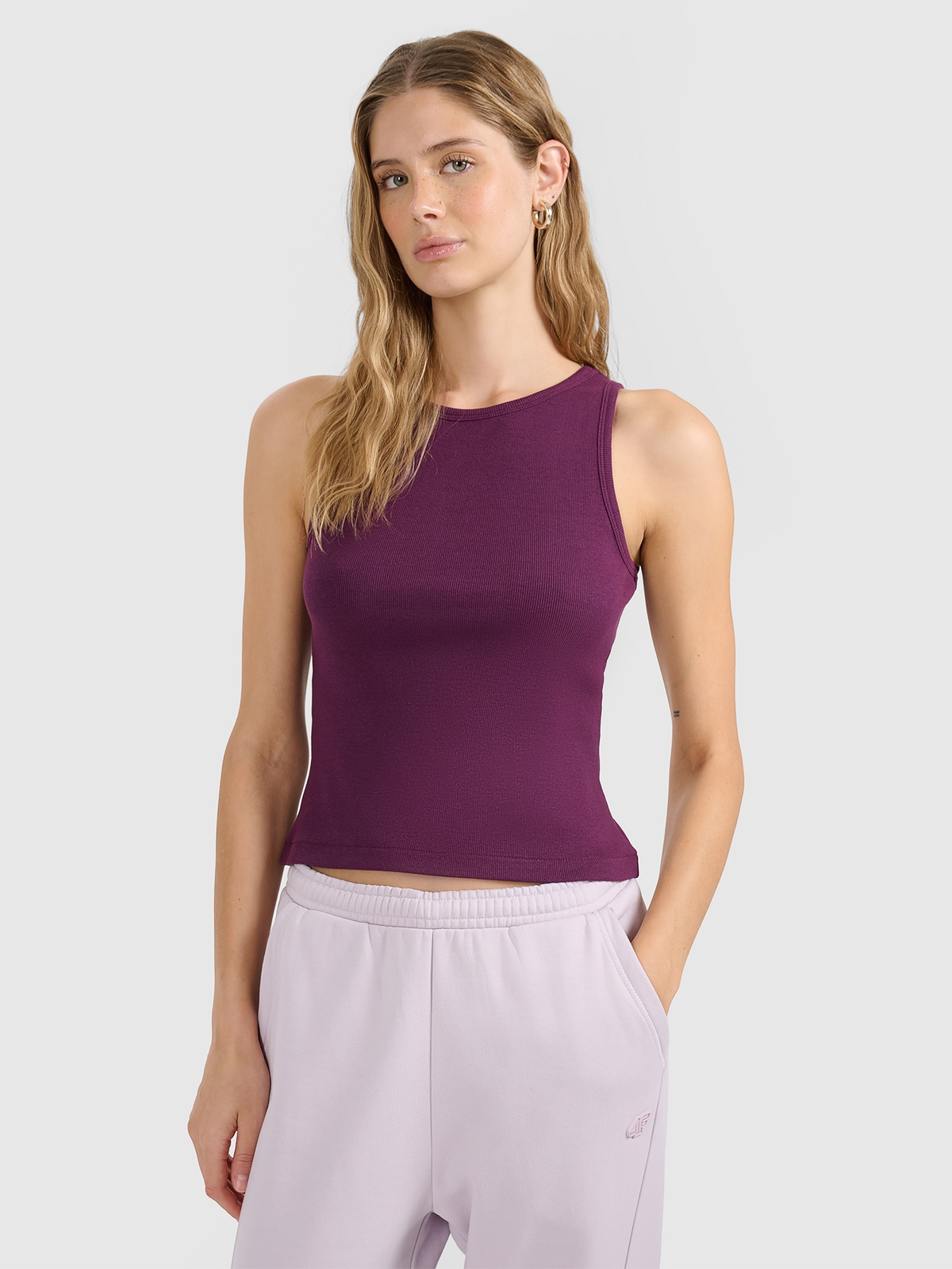 Moteriški Top slim lygus marškinėliai - violetiniai