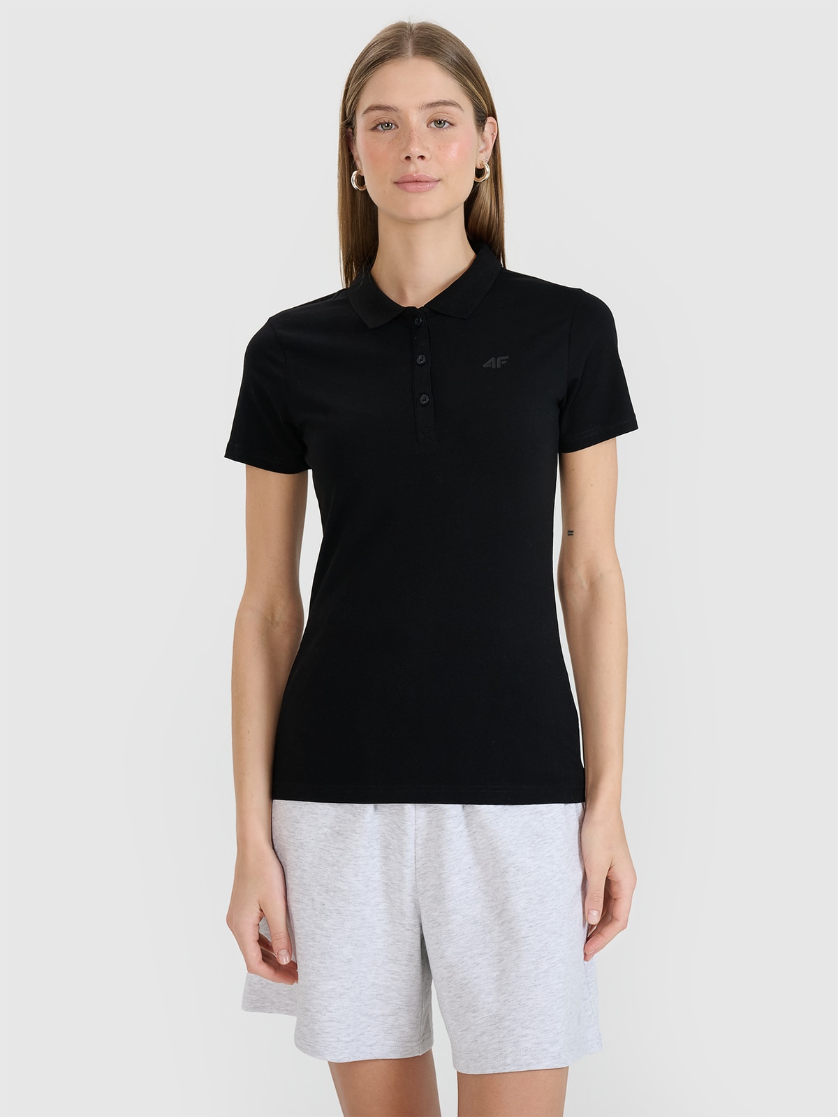 Moteriški polo slim marškinėliai - juodi