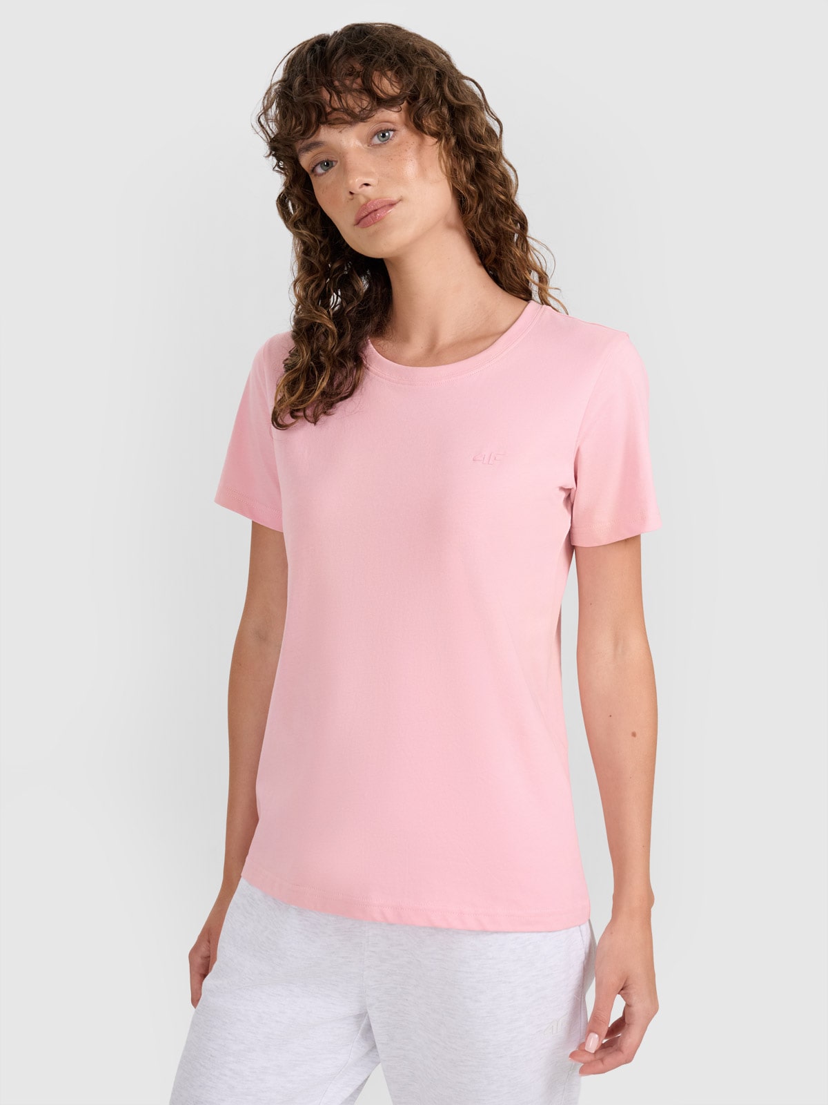 Moteriški T-shirt regular lygus marškinėliai - rožiniai