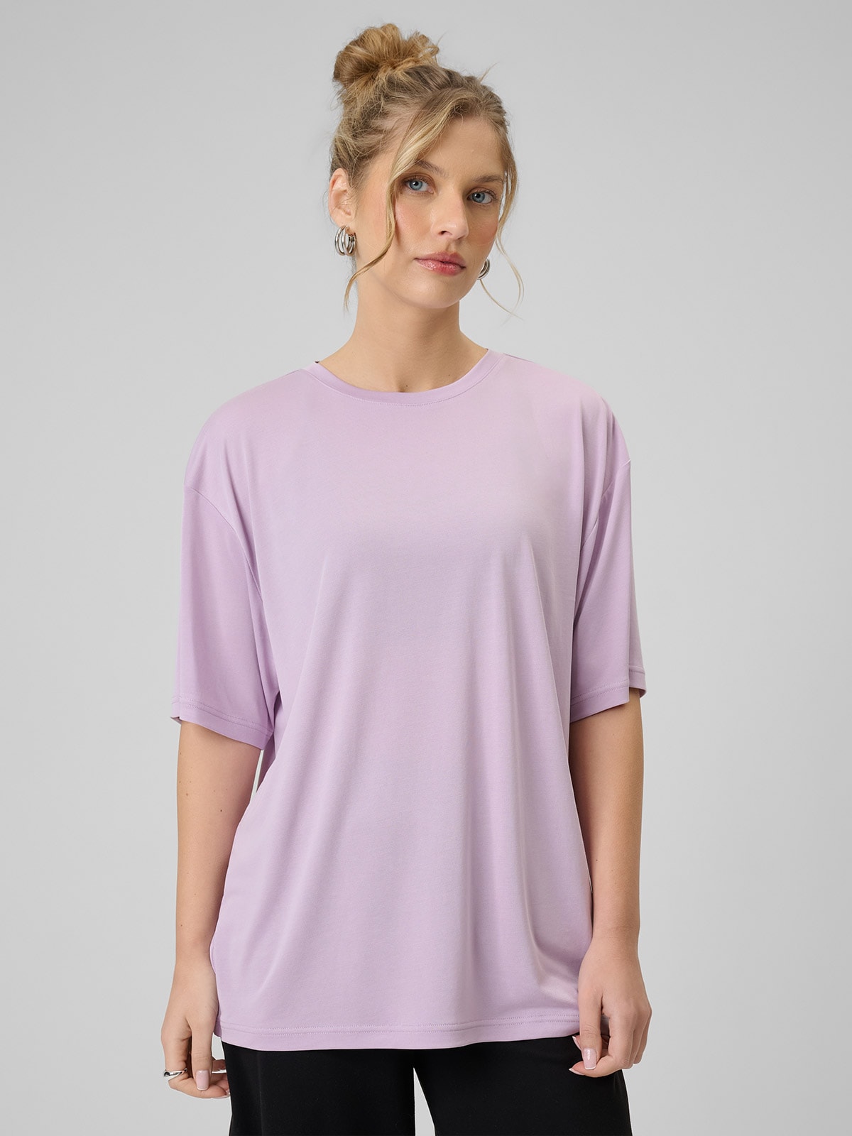 T-shirt loose su modalu moteriškas - violetinis