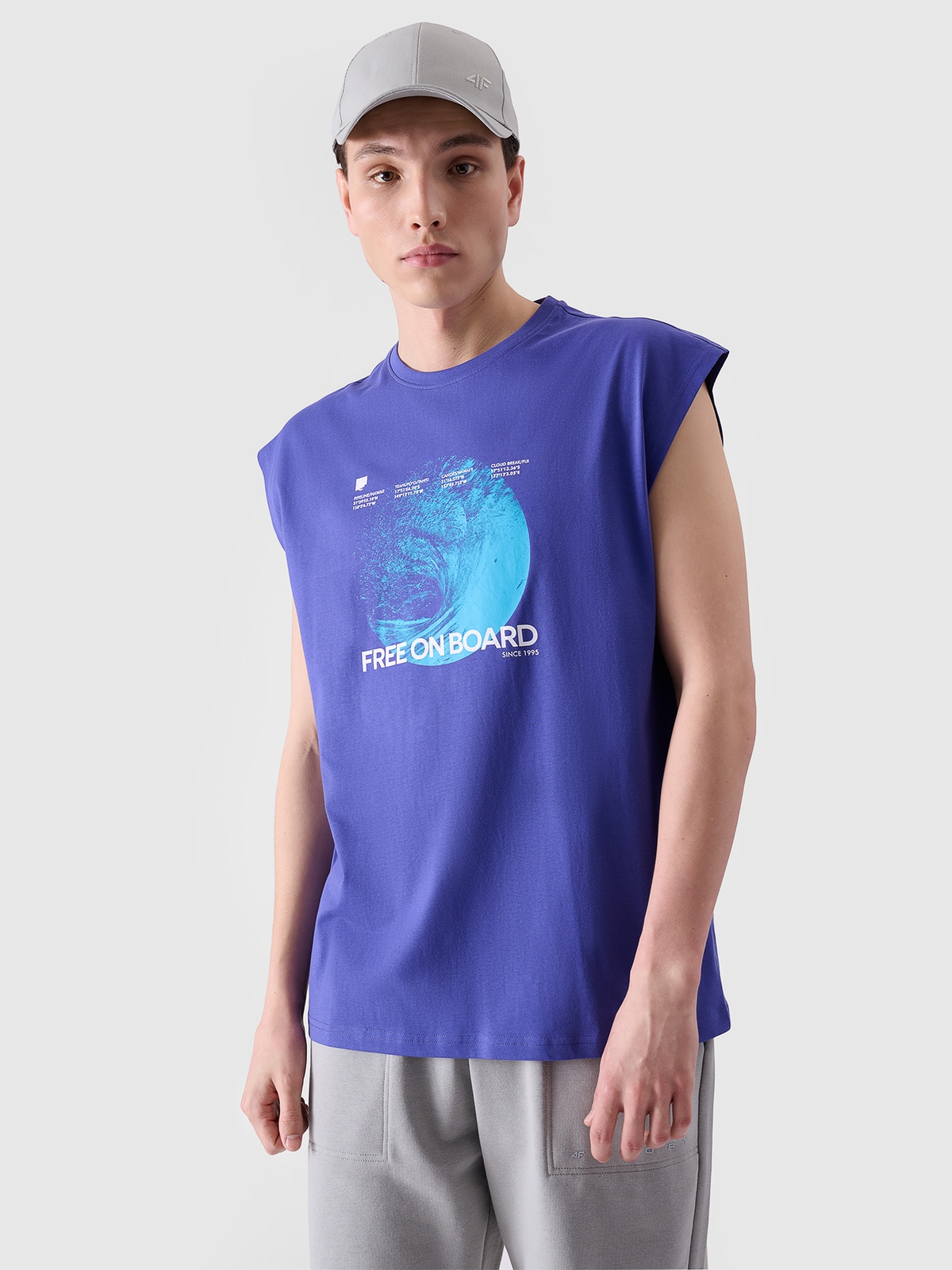 Vyriški tank top oversize marškinėliai su grafika - violetiniai