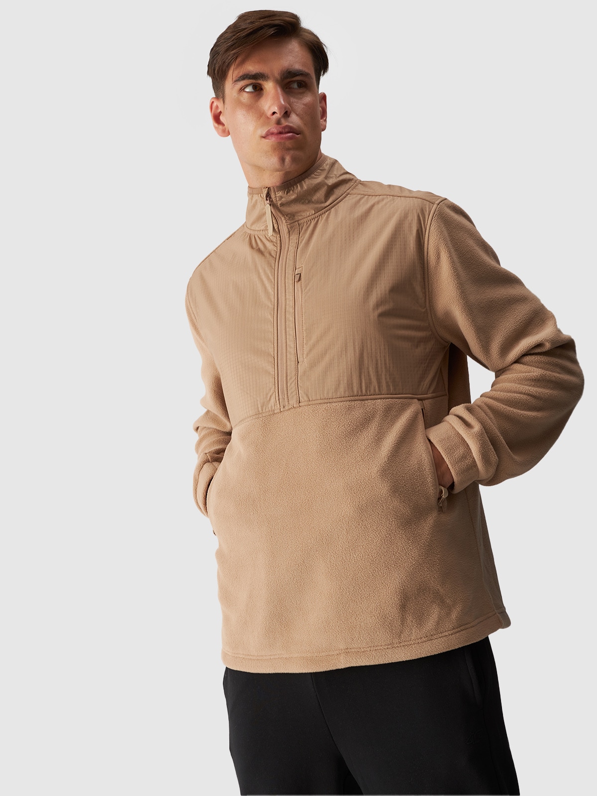 Vyriškas regular flisas su apykakle - smėlio spalvos