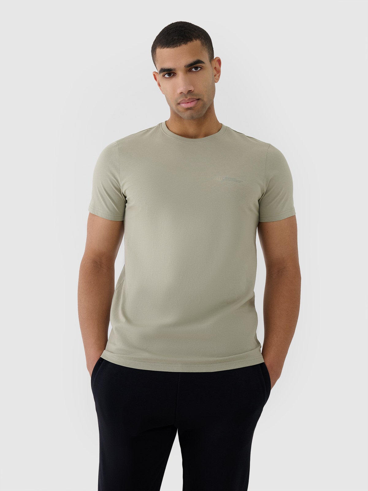 Vyriški T-shirt regular lygus marškinėliai - alyvuogių/khaki spalvos