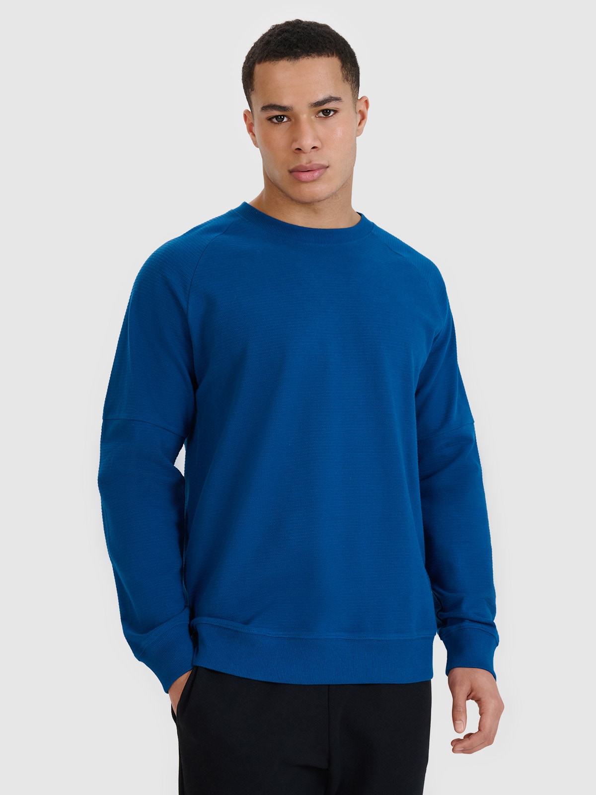 Vyriškas sportinis neatsegamas džemperis be gobtuvo - mėlyna