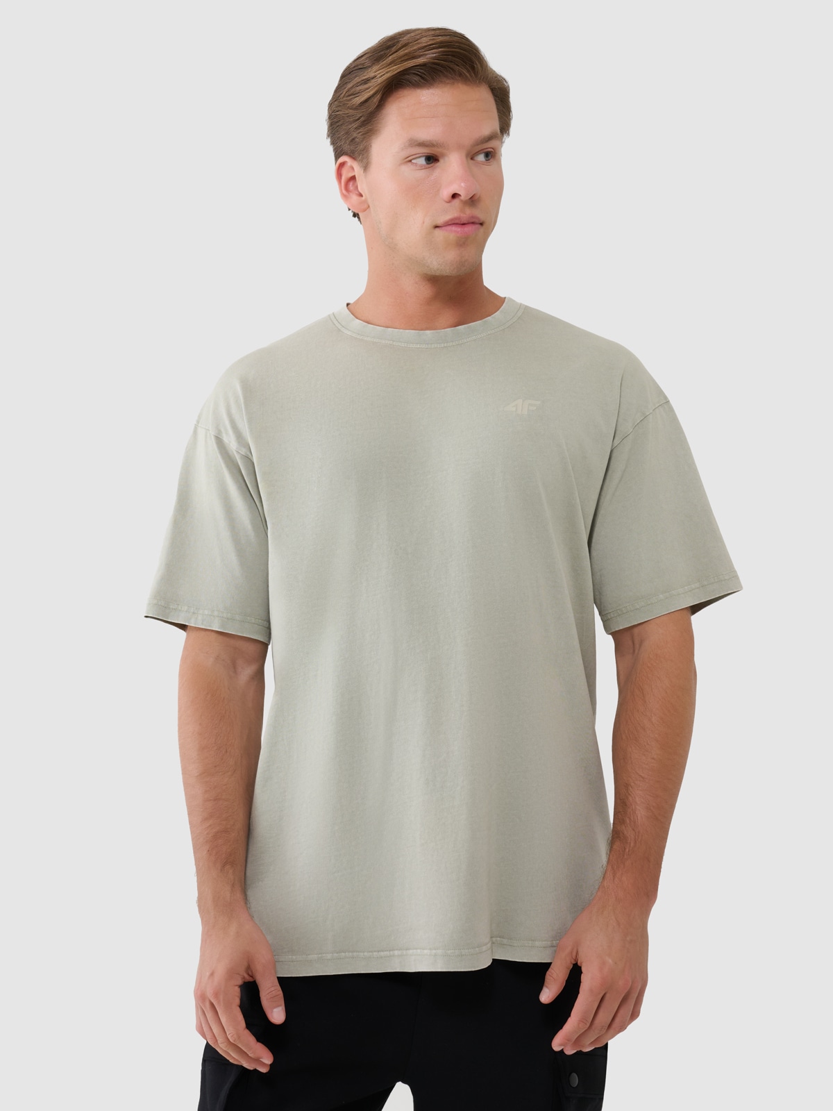 Vyriški T-shirt oversize lygus marškinėliai - alyvuogių/khaki spalvos