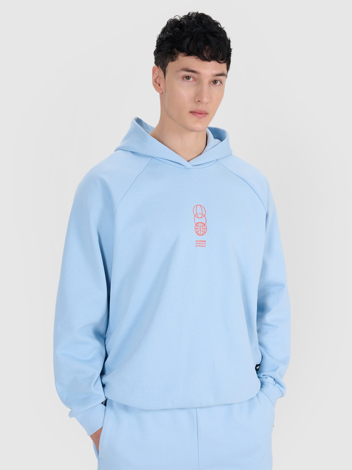 Vyriškas sportinis neatsegamas džemperis su gobtuvu - mėlynas