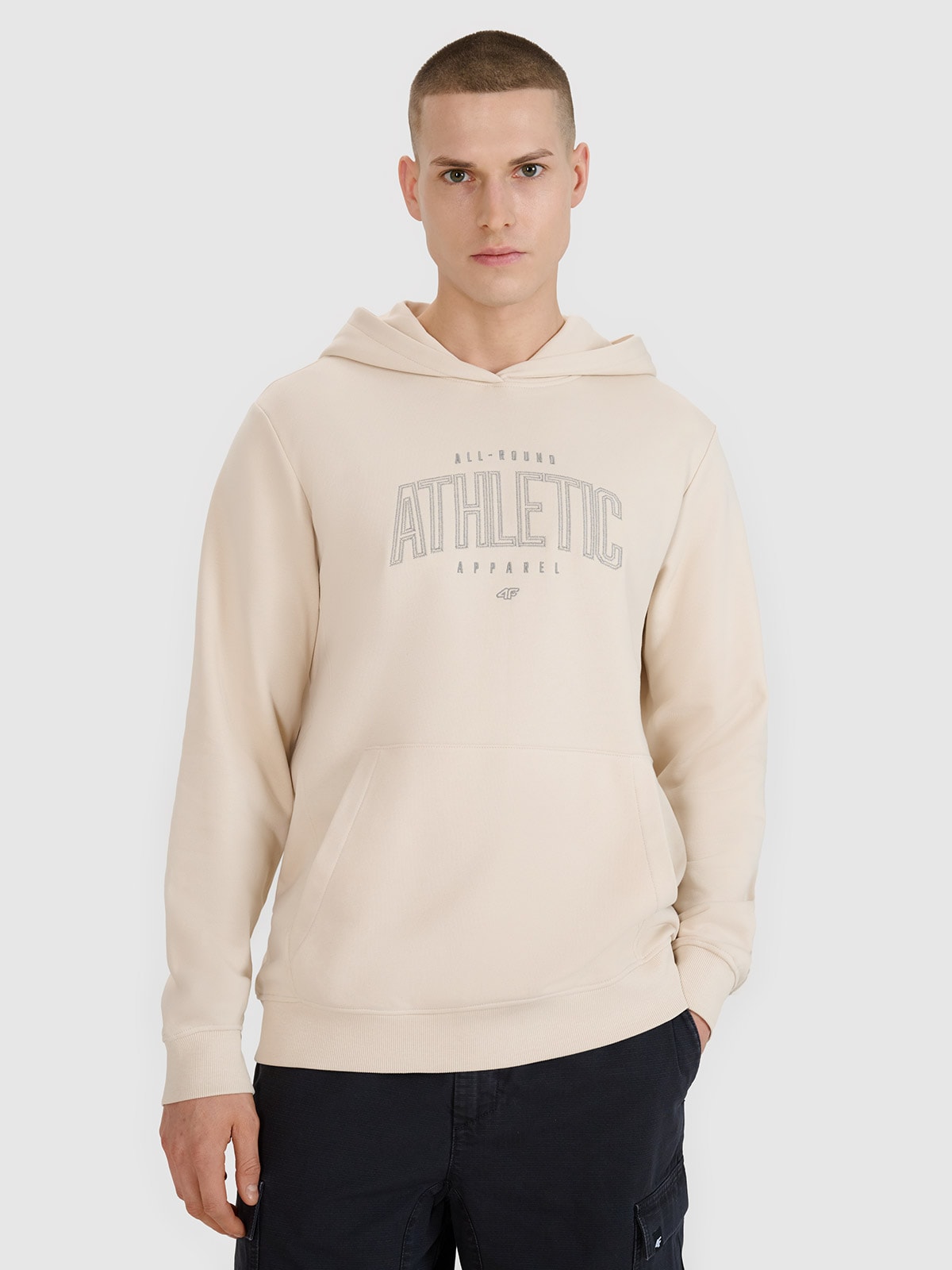 Vyriškas sportinis neatsegamas džemperis su gobtuvu - smėlio spalvos