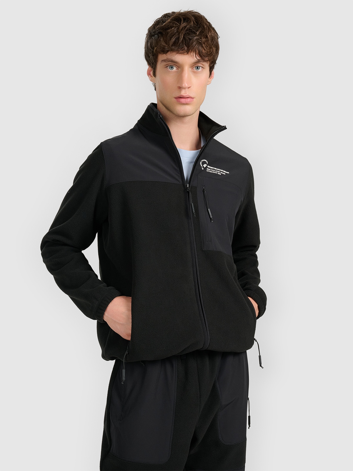 Vyriškas regular flisas su apykakle -  juodas