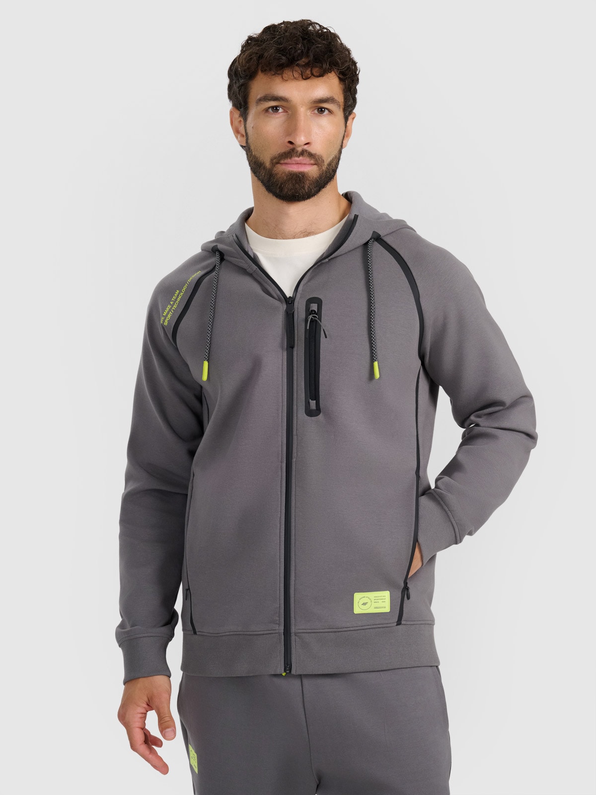 Vyriškas sportinis atsegamas džemperis su gobtuvu - pilkas