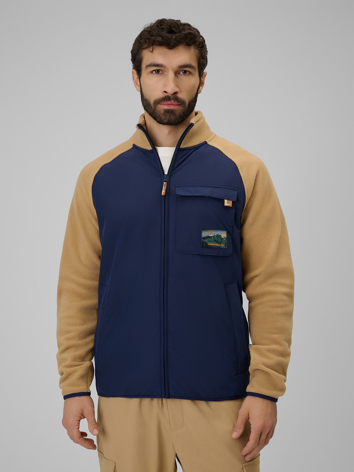 Vyriškas regular flisas su apykakle - smėlio spalvos