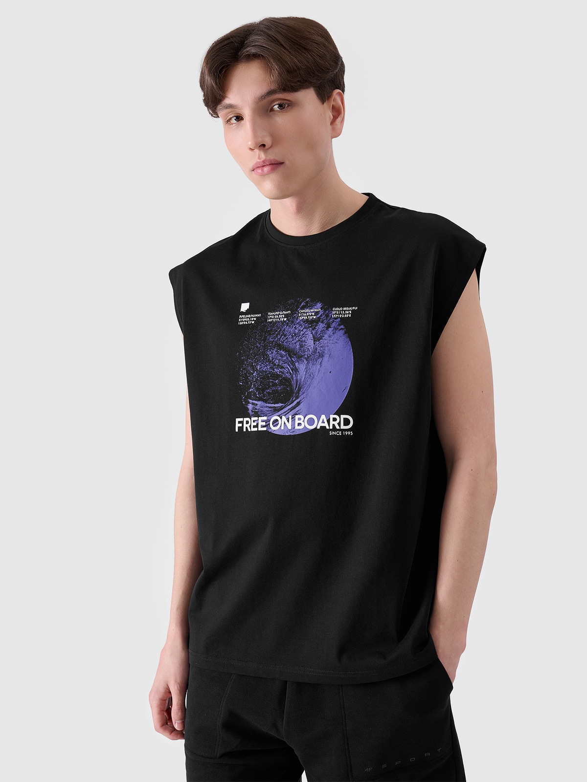 Vyriški tank top oversize marškinėliai su grafika - juodi