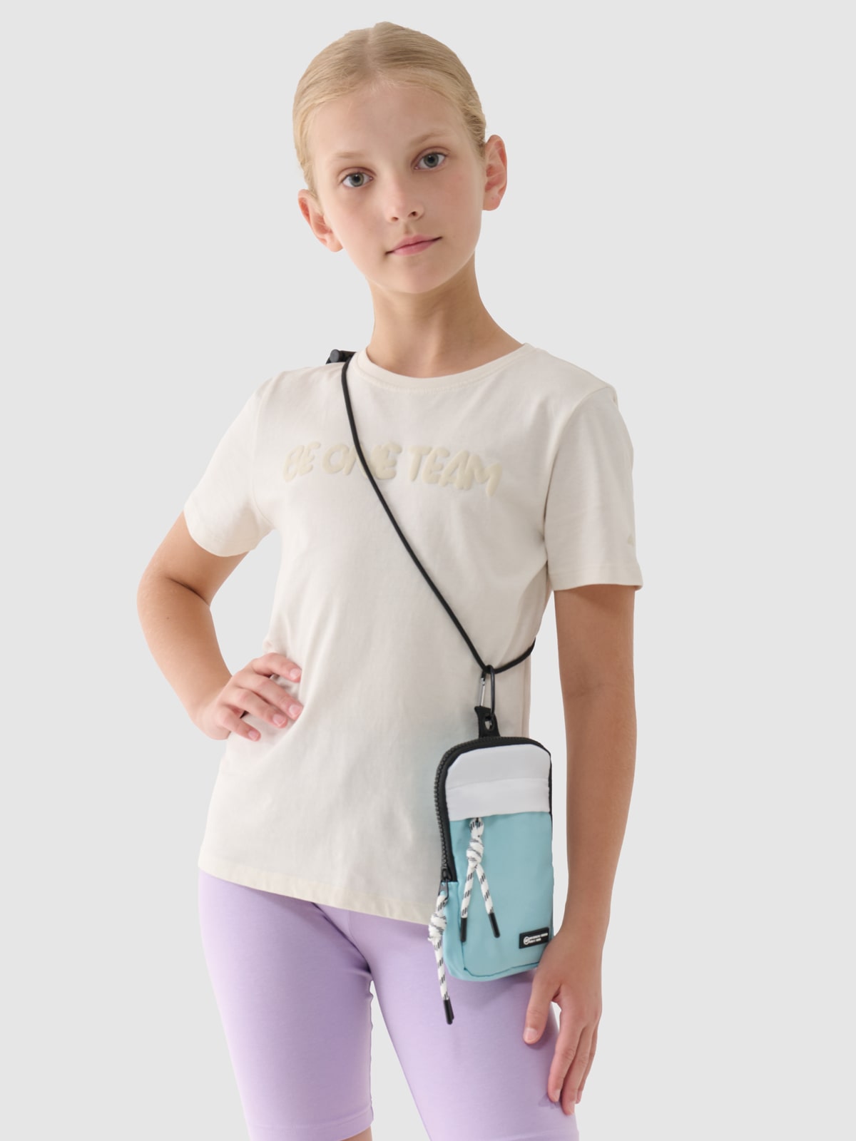 T-shirt marškinėliai su spauda mergaitėms - kreminės spalvos