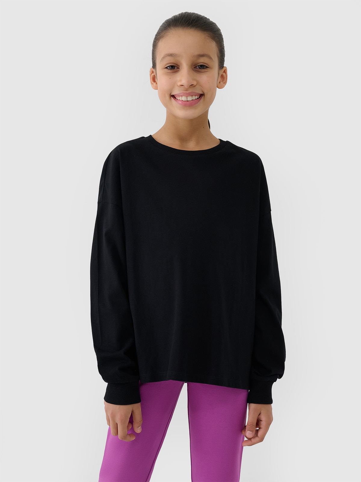 Longsleeve regular lygus marškinėliai mergaitėms - juodi