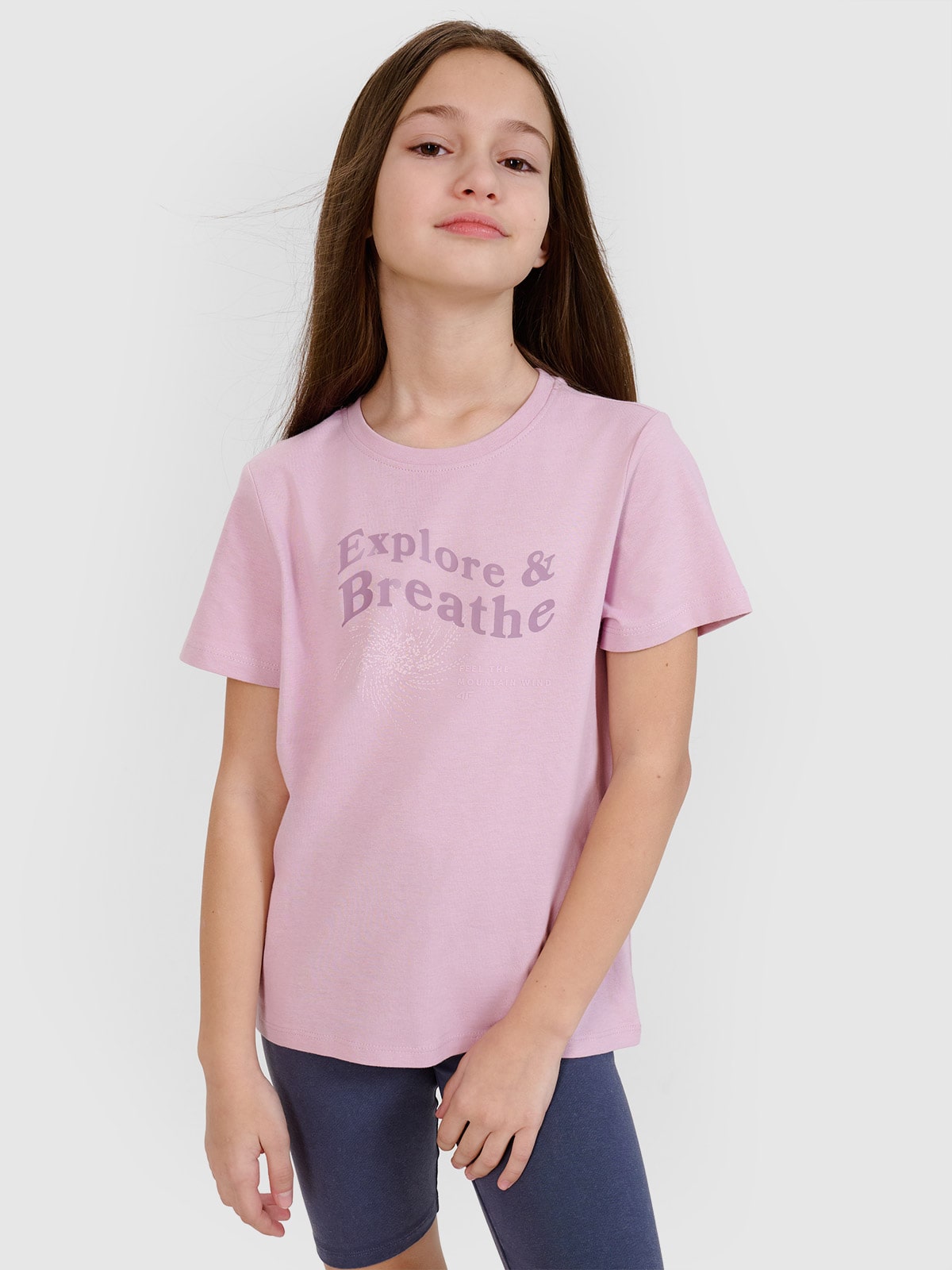 T-shirt regular marškinėliai su spauda mergaitėms - violetiniai