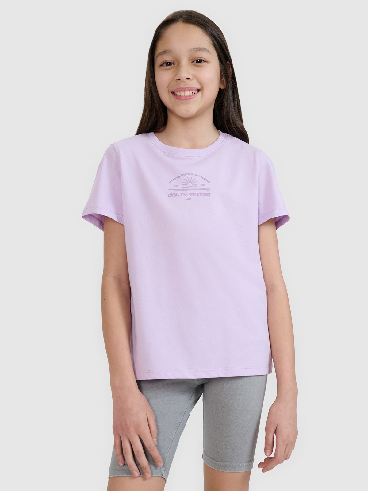 T-shirt regular marškinėliai su spauda mergaitėms - violetiniai