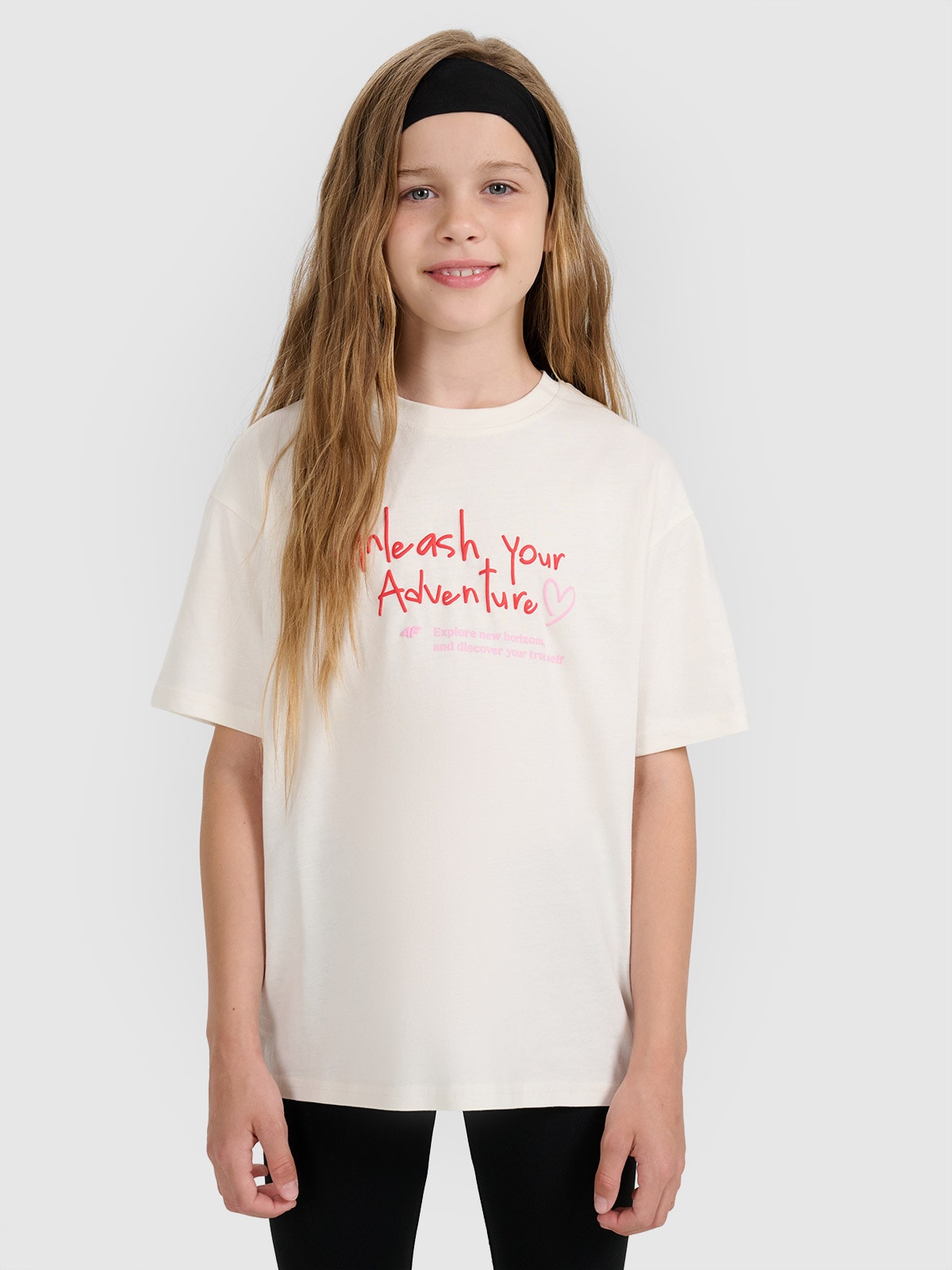 T-shirt regular marškinėliai su spauda mergaitėms - balti