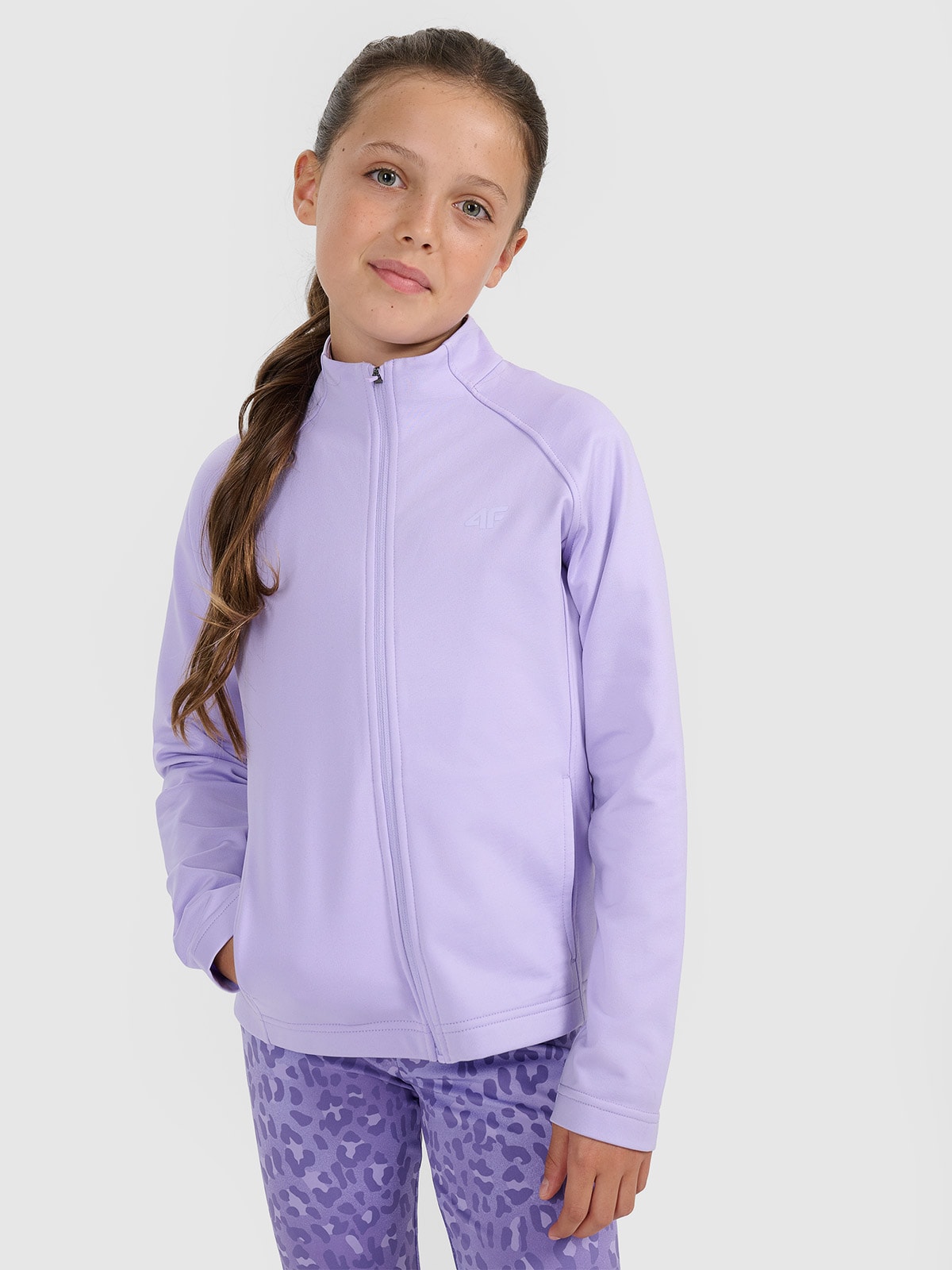 Sportinis atsegamas džemperis be gobtuvo mergaitėms - violetinis 