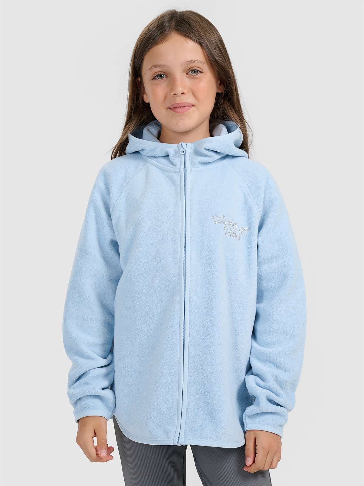 Moteriškas loose flisas su gobtuvu - mėlynas