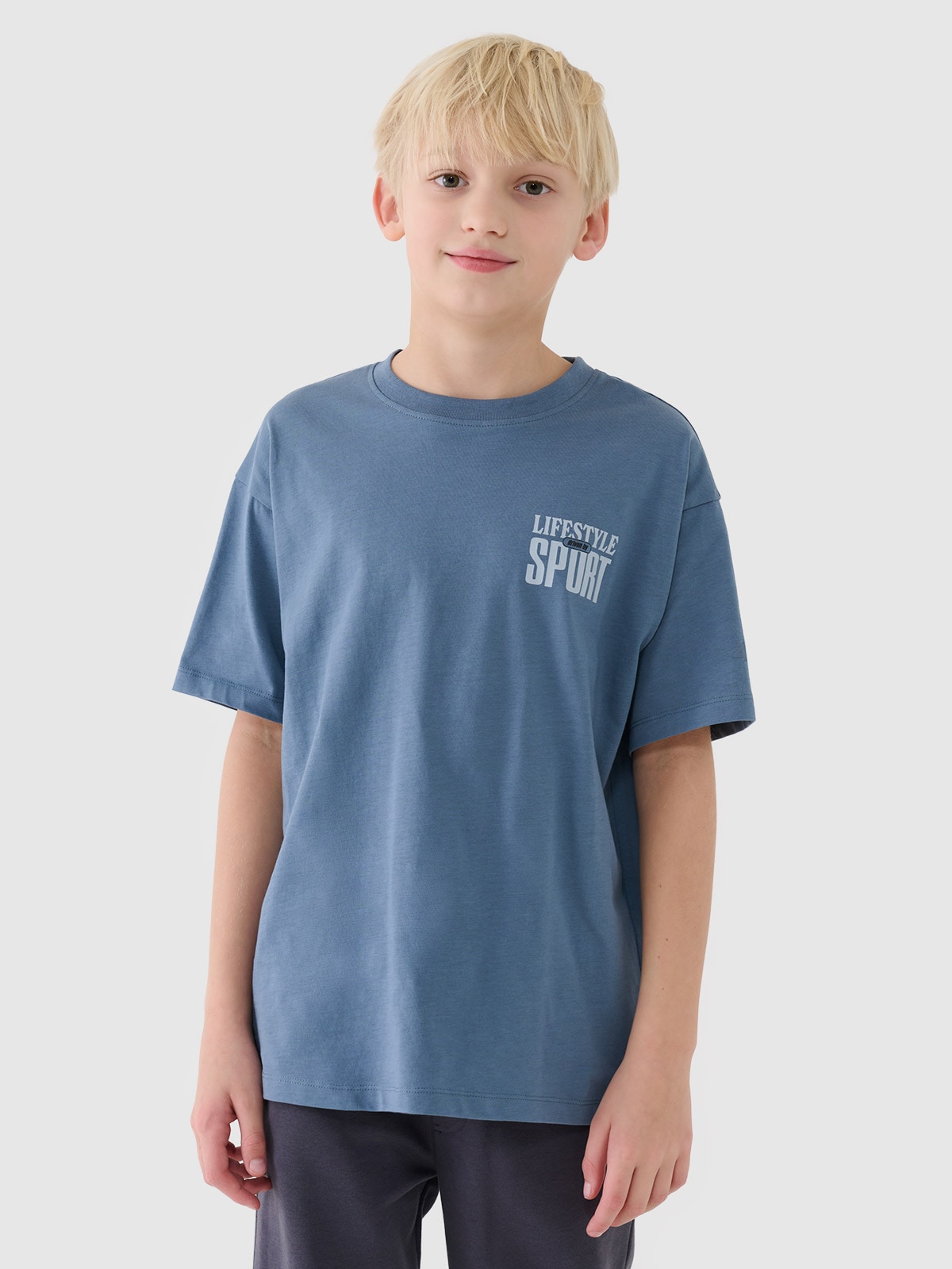 T-shirt regular marškinėliai su spauda berniukams - tamsiai mėlyni