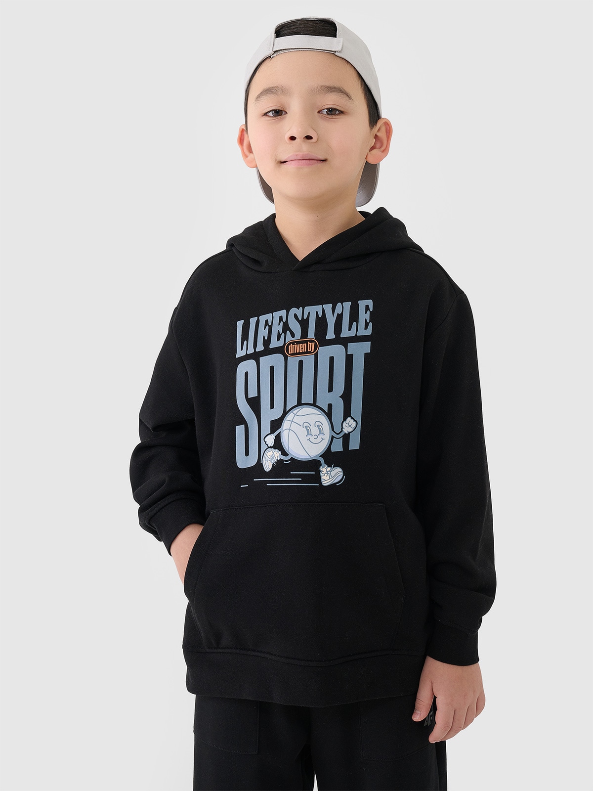 Sportinis neatsegamas džemperis su gobtuvu berniukams - juodas