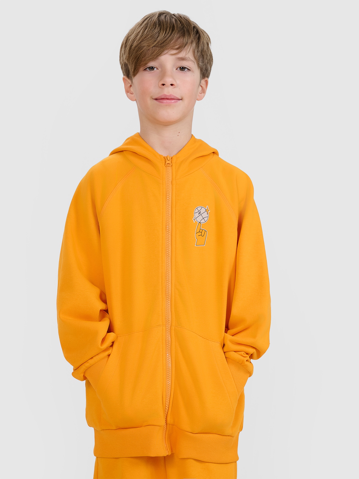 Sportinis atsegamas džemperis su gobtuvu berniukams - oranžinis